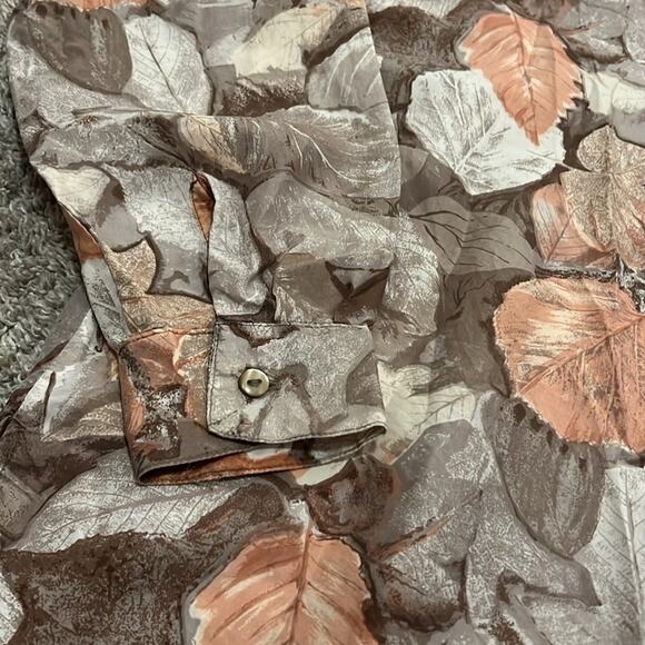 EUC Milano Blouse Top 100% Silk Long Sleeve Fall Leaves Muted Neutrals M Neutral - Picture 4 of 16